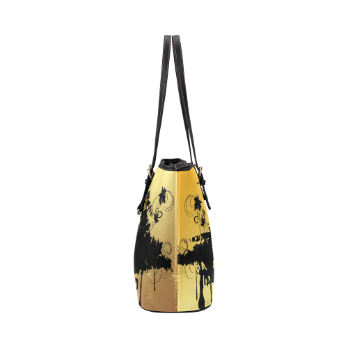 Saxophone with flowers Leather Tote Bag/Large (Model 1651)