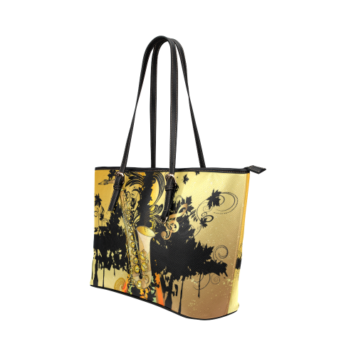 Saxophone with flowers Leather Tote Bag/Small (Model 1651)