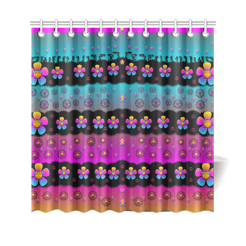 Rainbow  big flowers in peace for love and freedom Shower Curtain 69"x70"