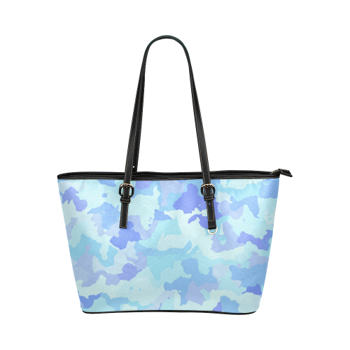 camouflage , aqua Leather Tote Bag/Small (Model 1651)