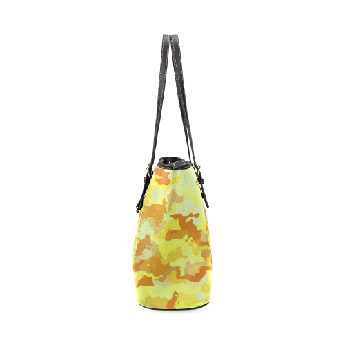 camouflage yellow Leather Tote Bag/Small (Model 1640)