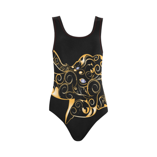 Wonderful gold, black elephant Vest One Piece Swimsuit (Model S04)