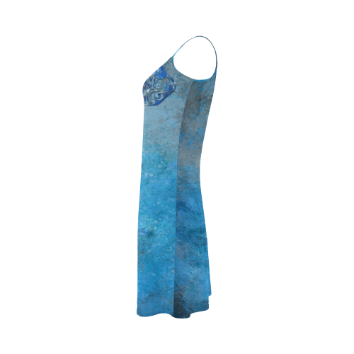 A blue watercolor elephant portrait in denim look Alcestis Slip Dress (Model D05)