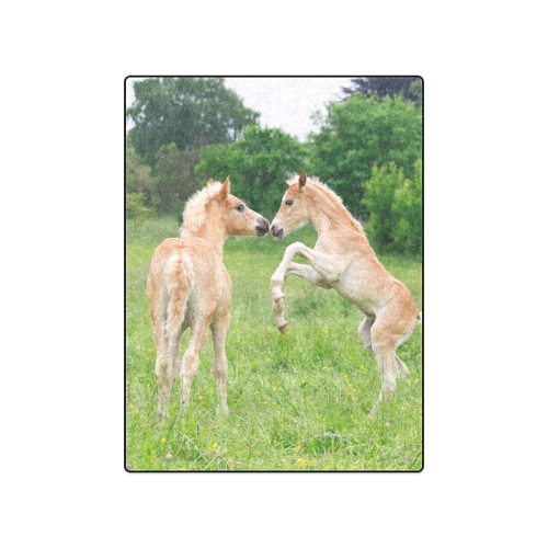 Haflinger Horses Cute Funny Pony Foals Playing Horse Rearing Blanket 50"x60"