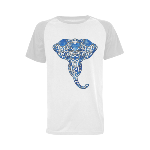 Blue Denim Elephant Men's Raglan T-shirt Big Size (USA Size) (Model T11)
