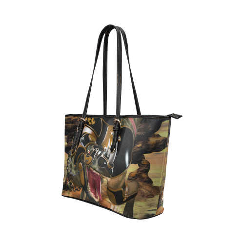 Awesome T-Rex with armor Leather Tote Bag/Small (Model 1651)