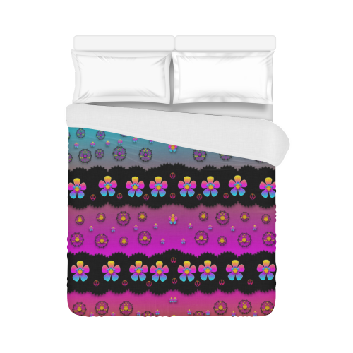Rainbow  big flowers in peace for love and freedom Duvet Cover 86"x70" ( All-over-print)