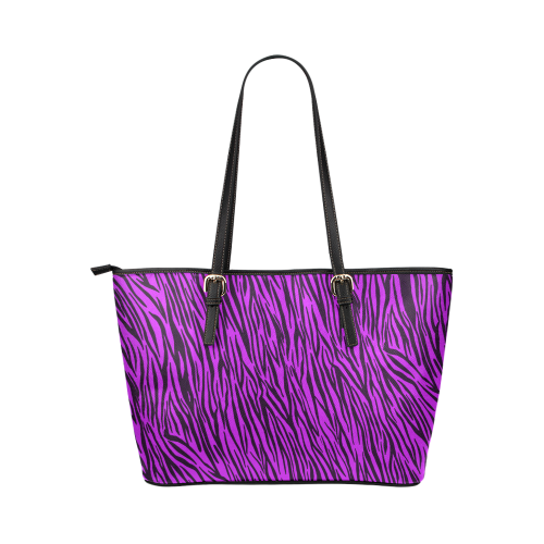 Purple Zebra Stripes Animal Print Fur Leather Tote Bag/Large (Model 1651)