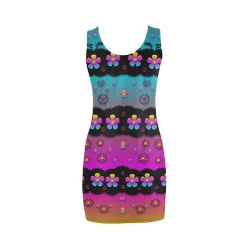 Rainbow  big flowers in peace for love and freedom Medea Vest Dress (Model D06)