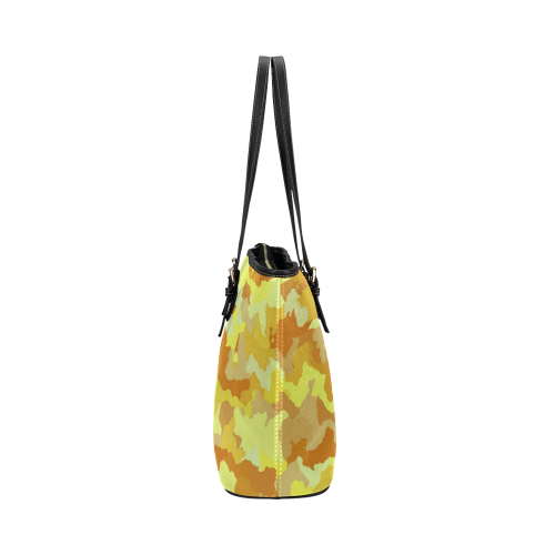 camouflage yellow Leather Tote Bag/Large (Model 1651)