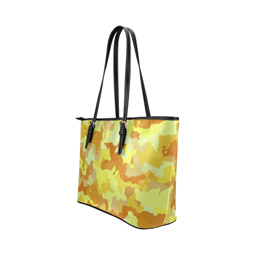 camouflage yellow Leather Tote Bag/Large (Model 1651)