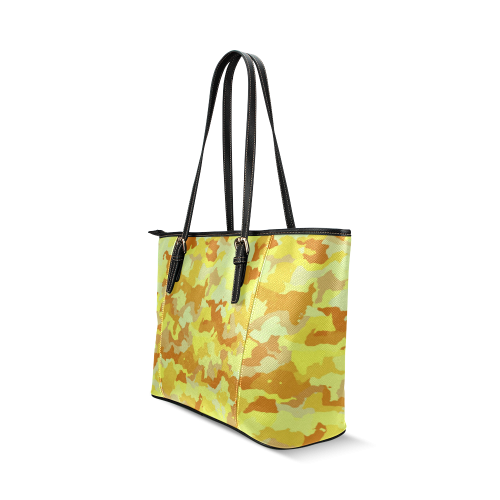 camouflage yellow Leather Tote Bag/Small (Model 1640)