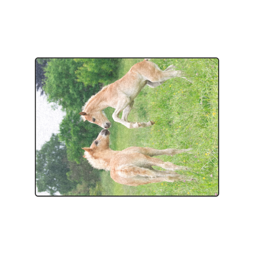 Haflinger Horses Cute Funny Pony Foals Playing Horse Rearing Blanket 50"x60"