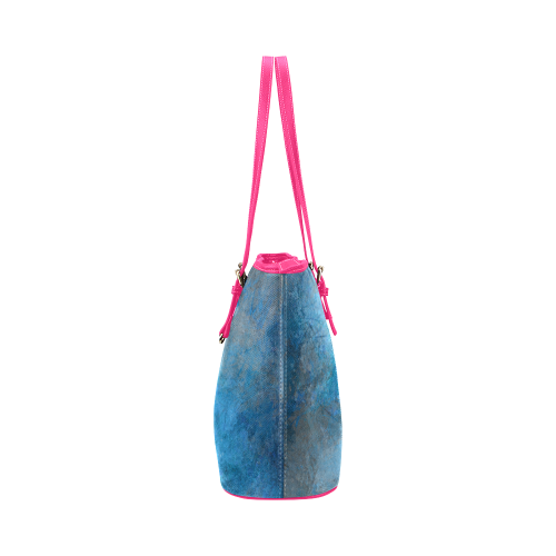 A blue watercolor elephant portrait in denim look Leather Tote Bag/Large (Model 1651)