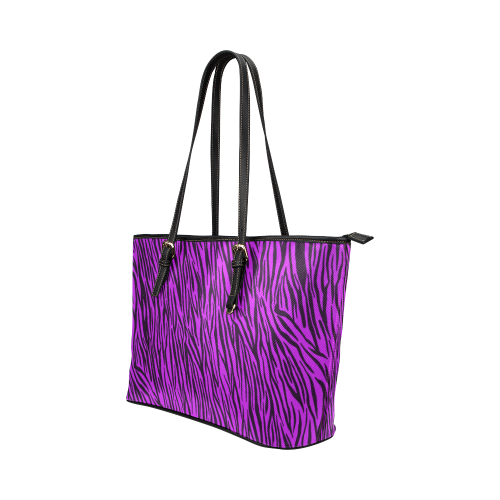 Purple Zebra Stripes Animal Print Fur Leather Tote Bag/Large (Model 1651)