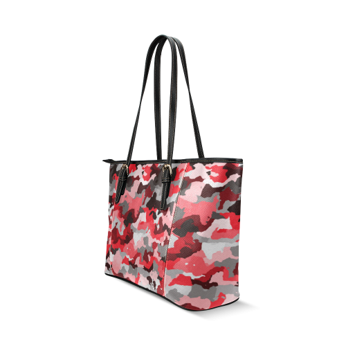 camouflage red,black Leather Tote Bag/Small (Model 1640)