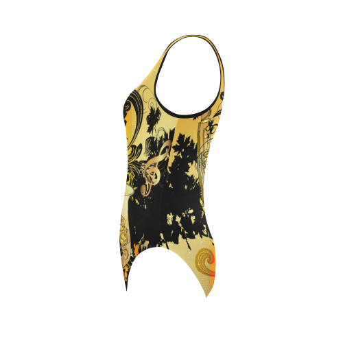 Saxophone with flowers Vest One Piece Swimsuit (Model S04)