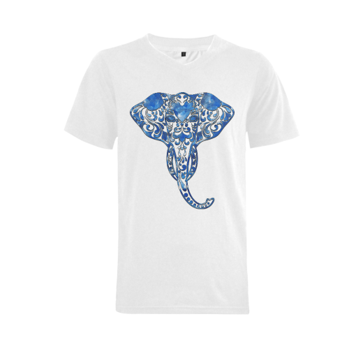 Blue Denim Elephant Men's V-Neck T-shirt (USA Size) (Model T10)