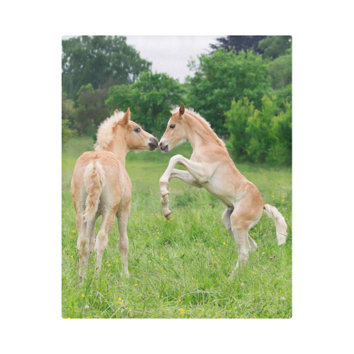 Haflinger Horses Cute Funny Pony Foals Playing Horse Rearing Duvet Cover 86"x70" ( All-over-print)