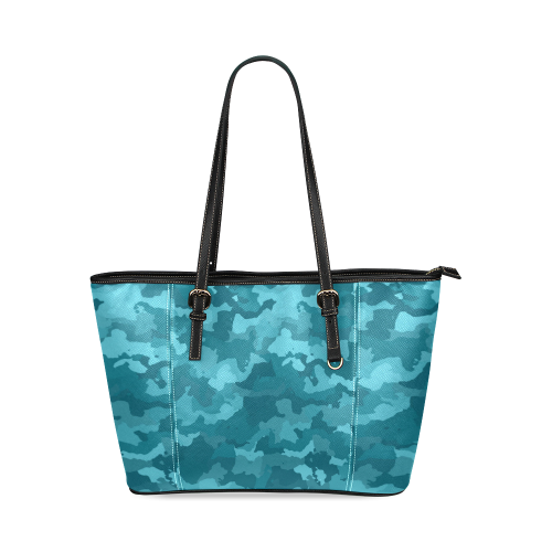 camouflage teal Leather Tote Bag/Small (Model 1640)