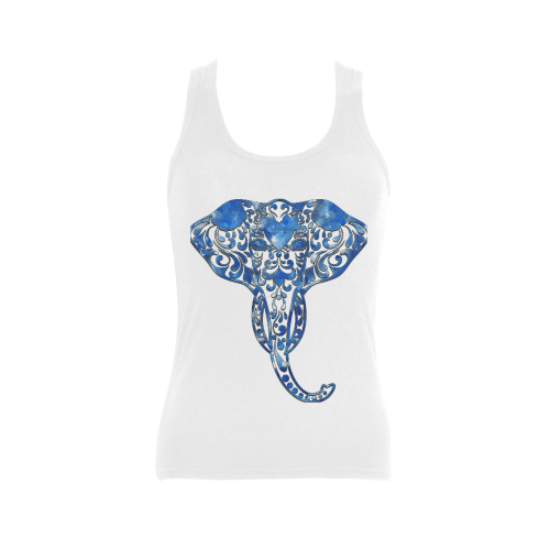 Blue Denim Elephant Women's Shoulder-Free Tank Top (Model T35)