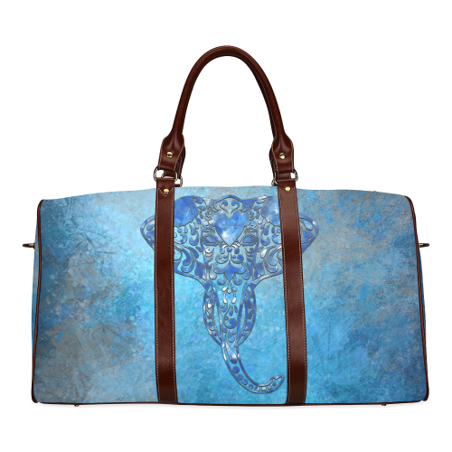 A blue watercolor elephant portrait in denim look Waterproof Travel Bag/Large (Model 1639)
