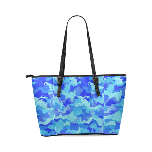 camouflage blue Leather Tote Bag/Small (Model 1640)