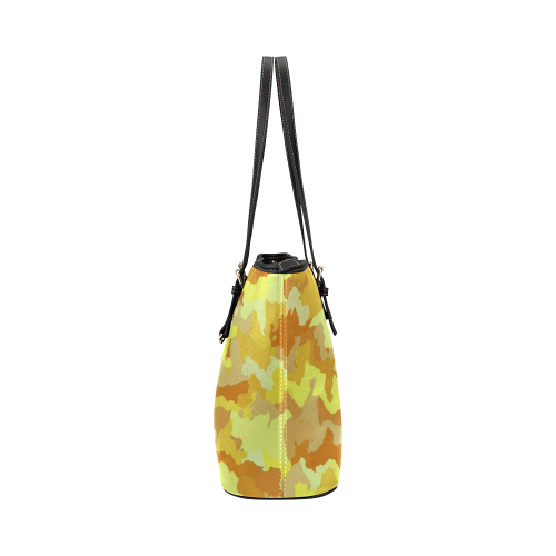 camouflage yellow Leather Tote Bag/Large (Model 1651)