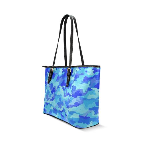 camouflage blue Leather Tote Bag/Small (Model 1640)