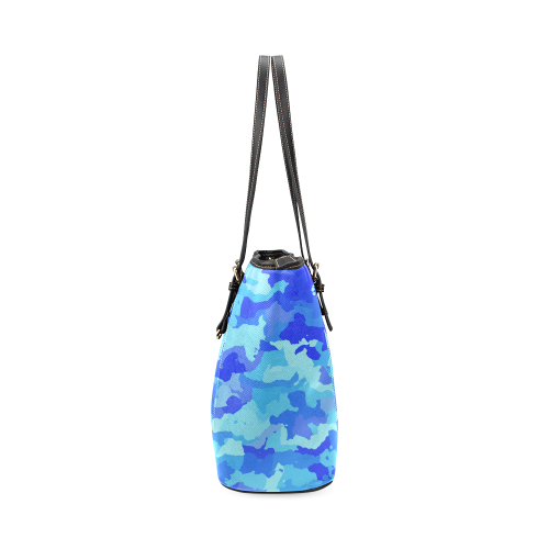 camouflage blue Leather Tote Bag/Small (Model 1640)