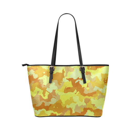 camouflage yellow Leather Tote Bag/Large (Model 1651)