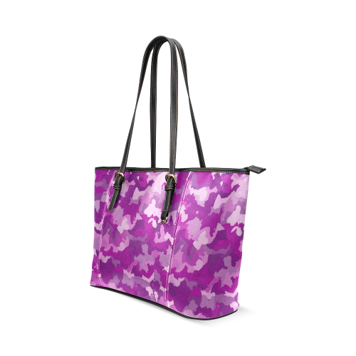 camouflage purple Leather Tote Bag/Large (Model 1640)