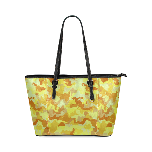 camouflage yellow Leather Tote Bag/Large (Model 1640)