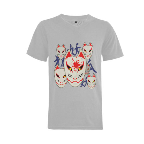 Japanese Fox Mask Men's V-Neck T-shirt (USA Size) (Model T10)