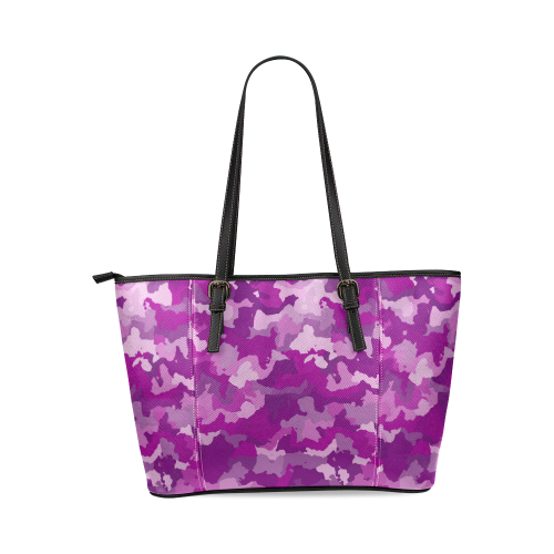 camouflage purple Leather Tote Bag/Large (Model 1640)