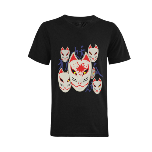 Japanese Fox Mask Men's V-Neck T-shirt  Big Size(USA Size) (Model T10)