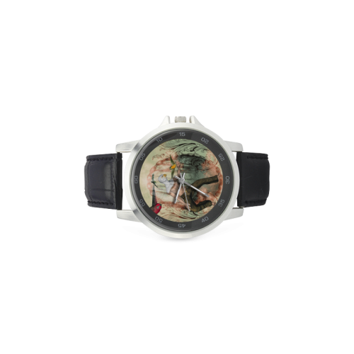 The birdman with birds Unisex Stainless Steel Leather Strap Watch(Model 202)