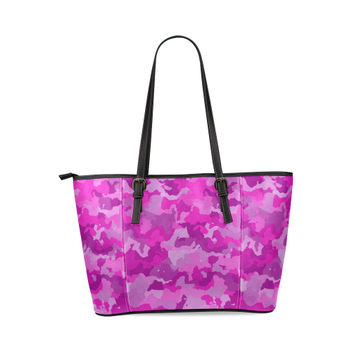 camouflage hot pink Leather Tote Bag/Large (Model 1640)