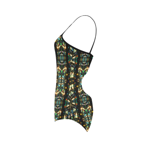 Glitzy Sparkly Mystic Festive Black Glitter Ornament Pattern Strap Swimsuit ( Model S05)