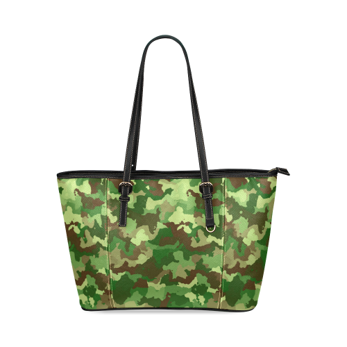 camouflage green Leather Tote Bag/Large (Model 1640)