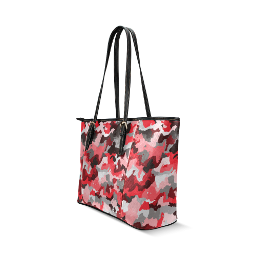 camouflage red,black Leather Tote Bag/Large (Model 1640)