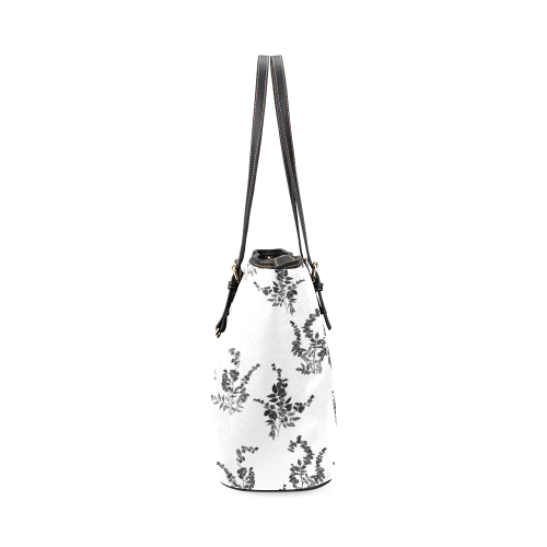 Tiny black flowers Leather Tote Bag/Small (Model 1640)
