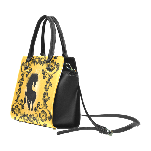 Black horse silhouette Rivet Shoulder Handbag (Model 1645)