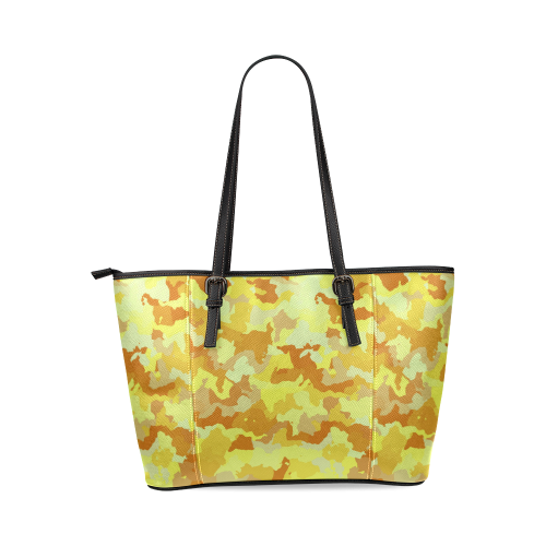 camouflage yellow Leather Tote Bag/Large (Model 1640)