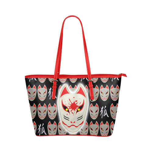 Japanese Fox Mask Leather Tote Bag/Small (Model 1651)