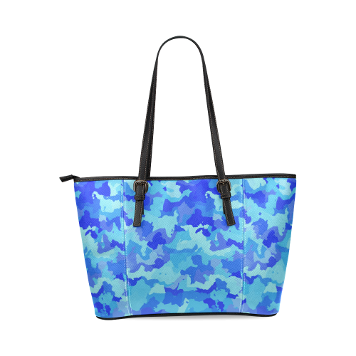 camouflage blue Leather Tote Bag/Large (Model 1640)