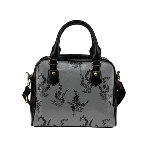 Tiny black flowers gray Shoulder Handbag (Model 1634)