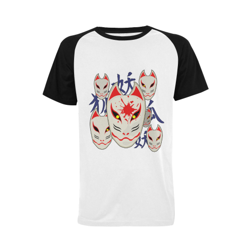 Japanese Fox Mask Men's Raglan T-shirt Big Size (USA Size) (Model T11)