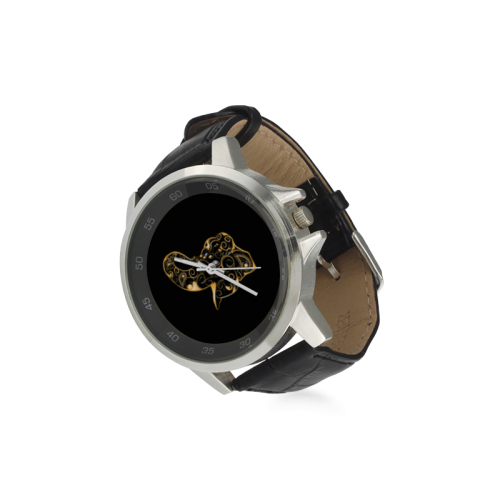 Wonderful gold, black elephant Unisex Stainless Steel Leather Strap Watch(Model 202)