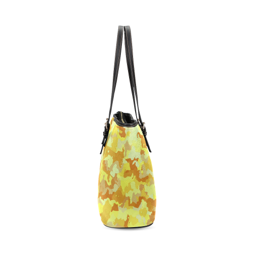 camouflage yellow Leather Tote Bag/Large (Model 1640)